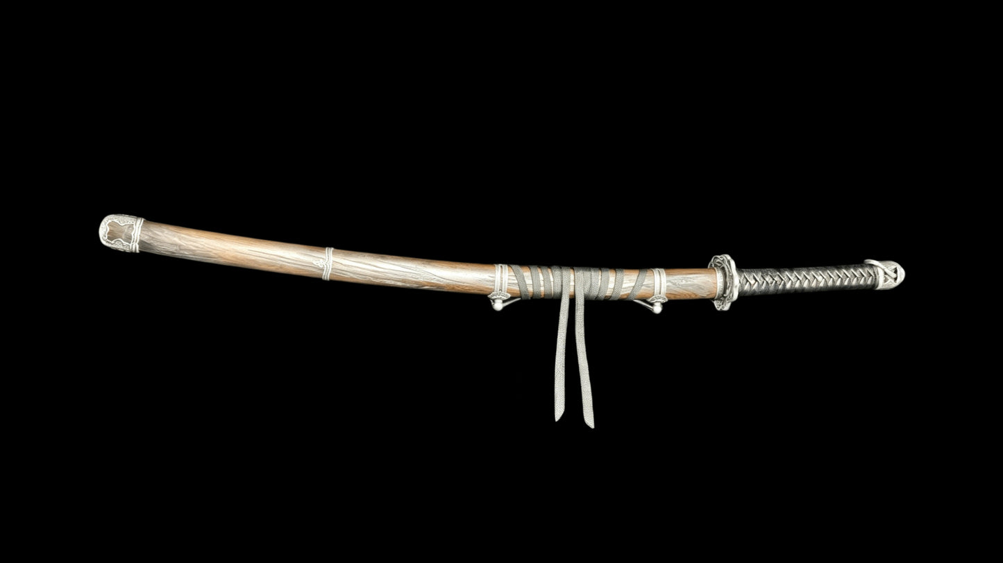 Sekiro Shadows Die Twice Undying Blade, Bite the Moon & Open Gate Katana, Full Tang Forged 5160 Spring Steel, Sharp Blade, Vintage Finished Version