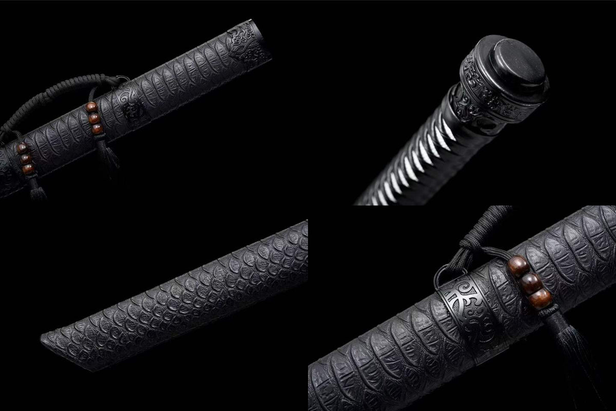 Thunder Tribulation Blade, Full Tang Construction, Forged High Manganese Steel, Sharp Edge, Alloy Fittings, Cord Wrapped Solid Wood Handle, Artificial Leather Wrapped Solid Wood Scabbard, Collectible Decorative Sword