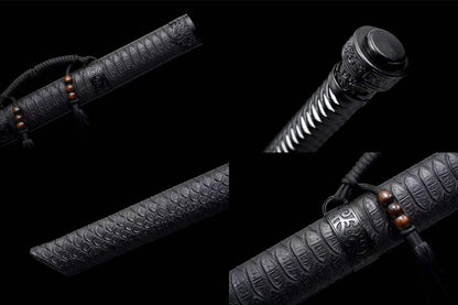 Thunder Tribulation Blade, Full Tang Construction, Forged High Manganese Steel, Sharp Edge, Alloy Fittings, Cord Wrapped Solid Wood Handle, Artificial Leather Wrapped Solid Wood Scabbard, Collectible Decorative Sword