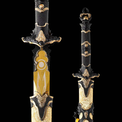 Sacred‑Will Haoyue Replica Sword, Full Tang High‑Manganese Steel Blade, Integrated Alloy Metal Handle, Wood Scabbard With Faux‑Leather Wrapping, Historical Decorative Replica