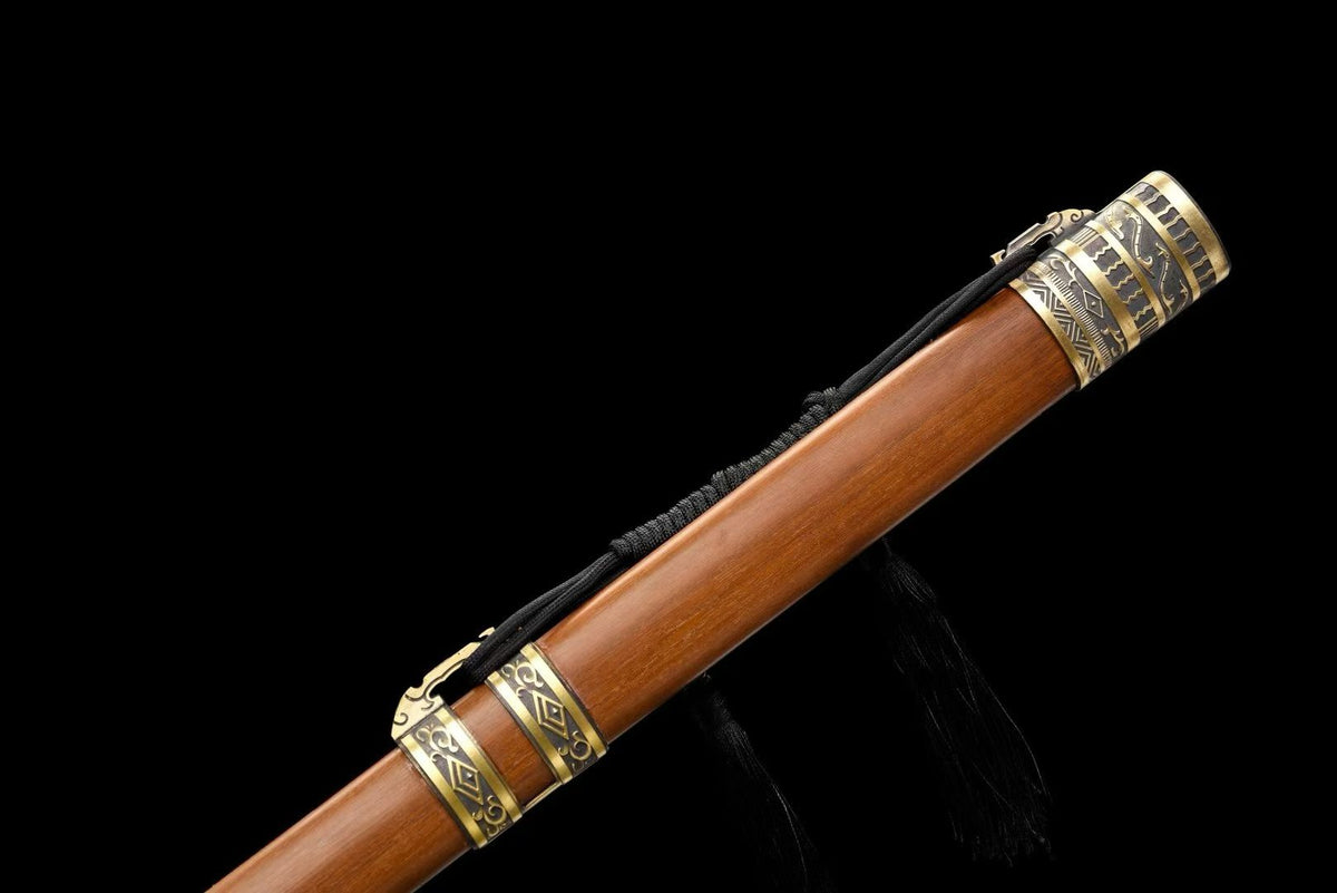 Han Dynasty Damascus Steel Sword, Full Copper Fittings, Premium Dragon‑Phoenix Sandalwood Scabbard, Full‑Tang Construction, Sharp Blade, Hand‑Forged Collectible Decorative Sword