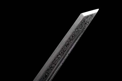 Full Tang Dragon Guardian Saber, Antique Bronze Dragon Alloy Fittings, Damascus Steel Sharp Edge, Antique Bronze Finished Solid Wood Scabbard, Chinese Collectible Sword