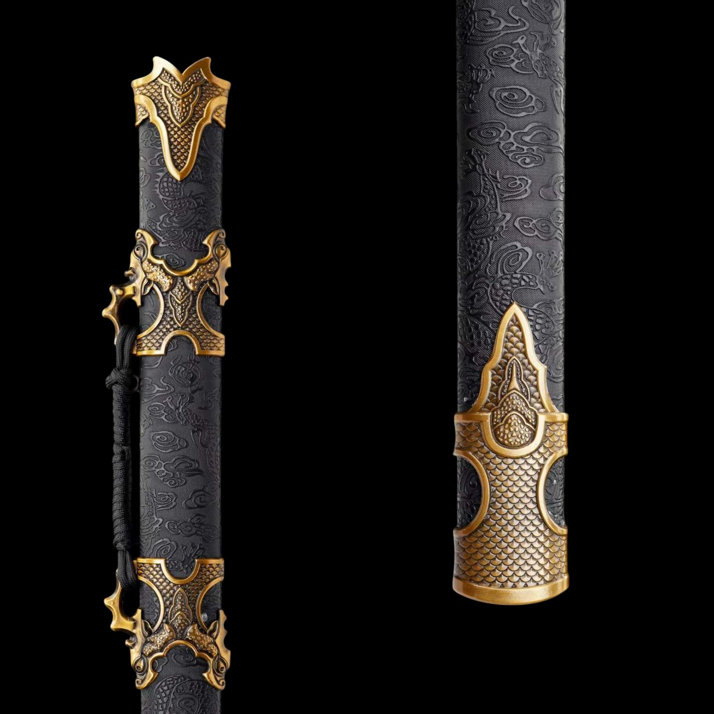 Sharp Blade Chinese Straight Sword, High‑Manganese Steel Blade, Integrated Alloy Handle, Wood Scabbard With Dragon‑Embossed Faux Leather, Historical Collectible Sword