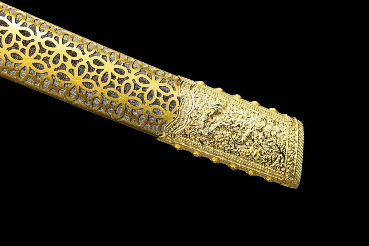 Kangxi Emperor Battle Dao, Full Tang Construction, High Manganese Steel Blade, Sharp Edge, Golden Alloy Luxury Fittings, Solid Wood Relief Scabbard, Collectible Decorative Chinese Sword