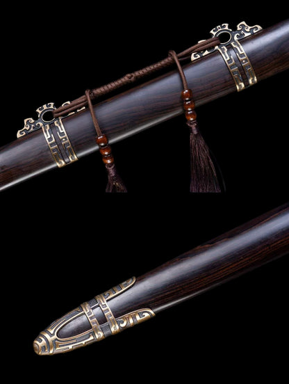Xuan Heng Sword, Forged Damascus Steel Blade, Pure Copper Fittings, Premium Ebony Wood Handle and Scabbard, Chinese Mythical Taoist Collectible Sword