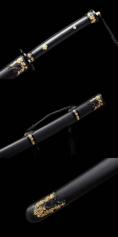 Integrated Full Tang High Manganese Steel Forged Jinyiwei Saber with Dragon Pattern Blade, Collectible Display Ornament