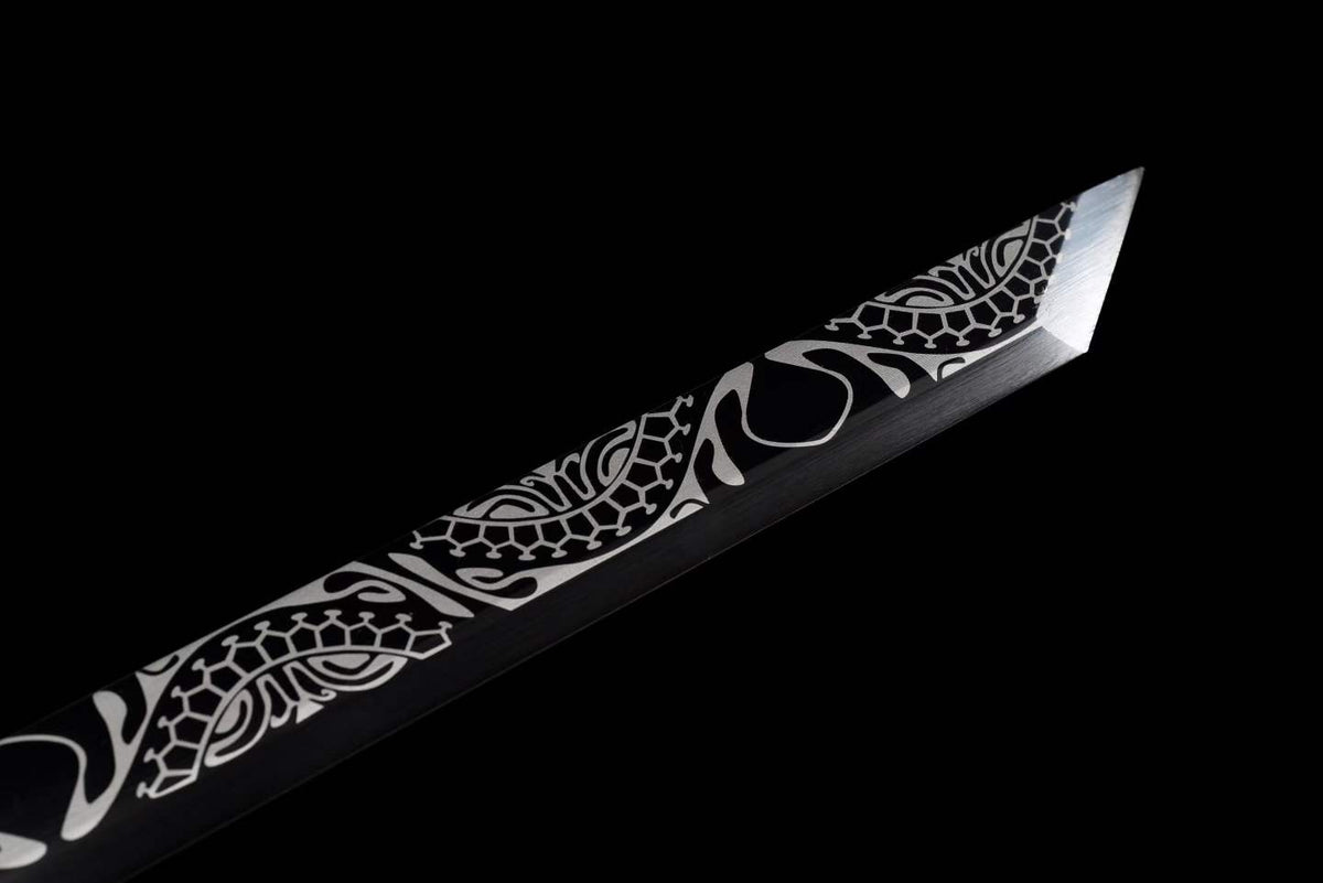 **Phantom Night Dragon Sword**, Full‑Tang Construction, Sharp Blade, High‑Manganese Steel Forged, Alloy Fittings, Collectible Decorative Craft Sword