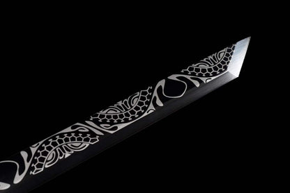 **Phantom Night Dragon Sword**, Full‑Tang Construction, Sharp Blade, High‑Manganese Steel Forged, Alloy Fittings, Collectible Decorative Craft Sword
