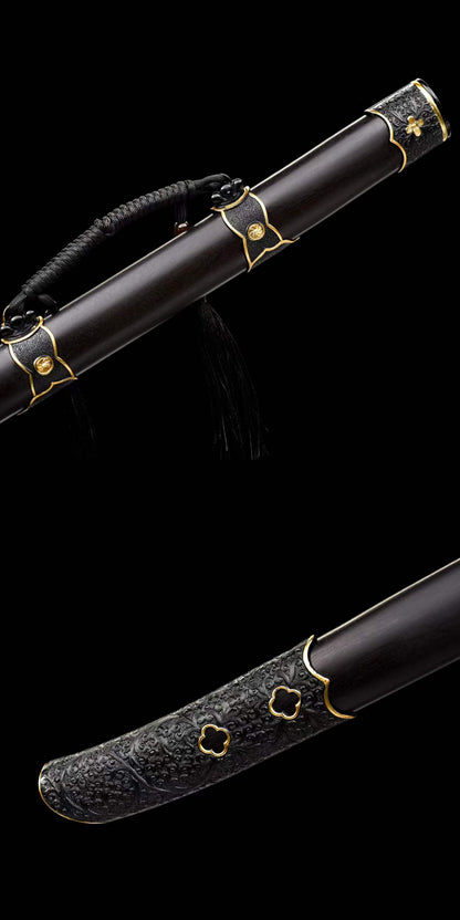 Luoying Ding Baiying Yanling Dao, Full Tang Sharp Blade, High‑Manganese Steel, Premium Dragon‑Phoenix Hardwood Handle & Scabbard, Movie Replica Wuxia Collectible Sword