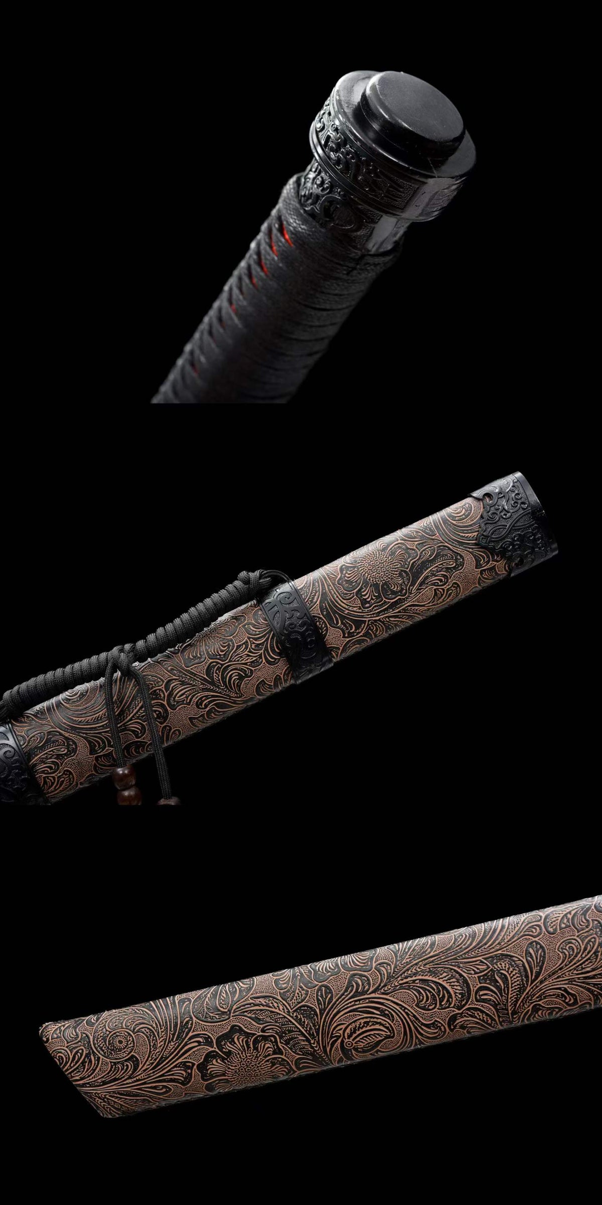 Thunder Tribulation Blade, Full Tang Construction, Forged High Manganese Steel, Sharp Edge, Alloy Fittings, Cord Wrapped Solid Wood Handle, Artificial Leather Wrapped Solid Wood Scabbard, Collectible Decorative Sword