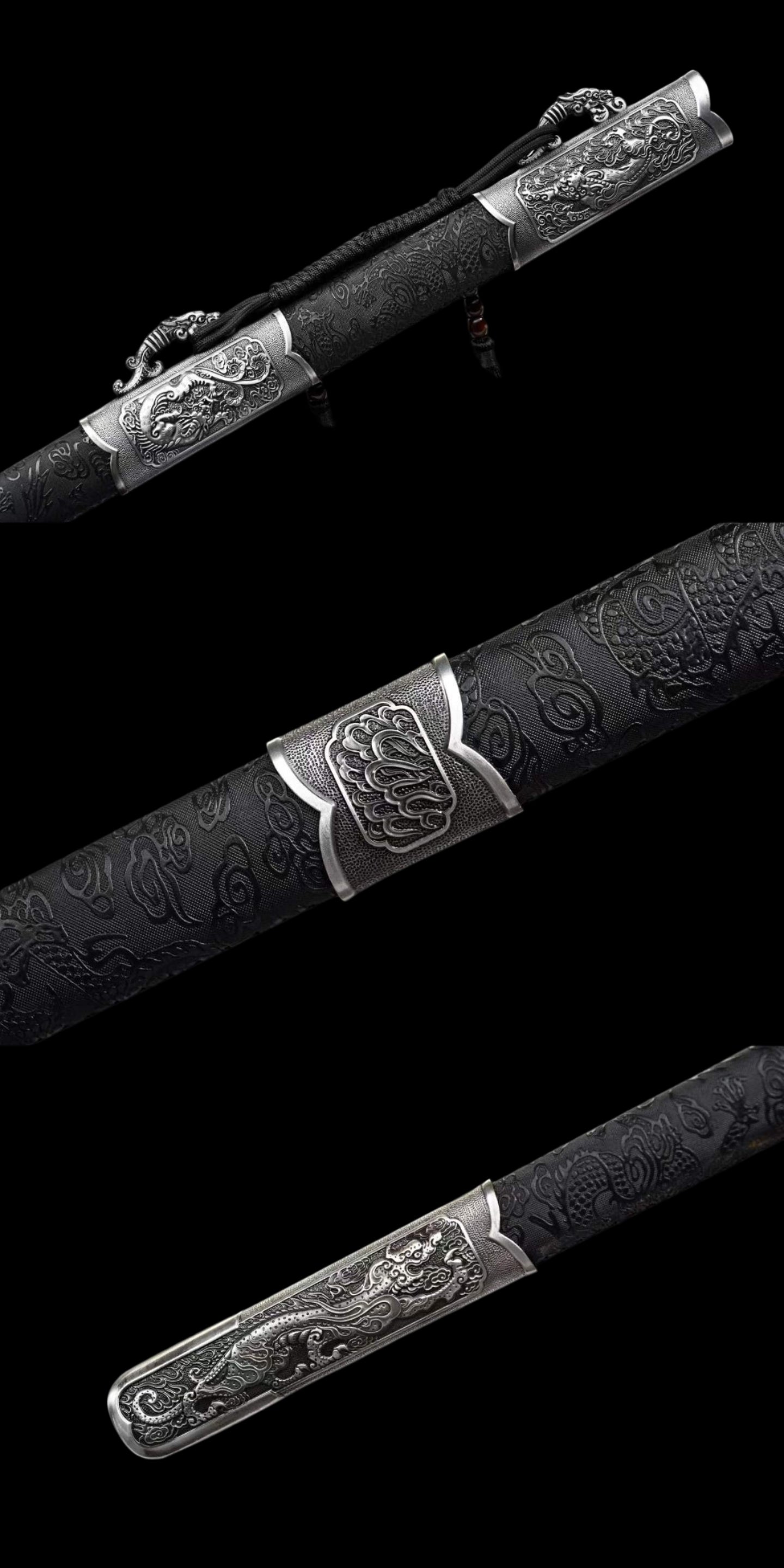 Cold‑Ruins Ring‑Pommel Two‑Handed Chinese Sword, Full Tang, Sharp Blade, High‑Manganese Steel, Alloy Fittings, Wood Handle Wrapped With Leather, Wood Artificial Leather Scabbard Collectible Sword