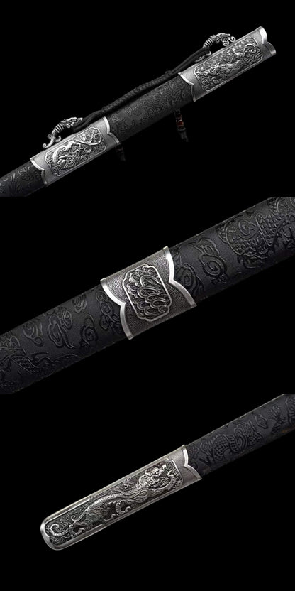 Cold‑Ruins Ring‑Pommel Two‑Handed Chinese Sword, Full Tang, Sharp Blade, High‑Manganese Steel, Alloy Fittings, Wood Handle Wrapped With Leather, Wood Artificial Leather Scabbard Collectible Sword