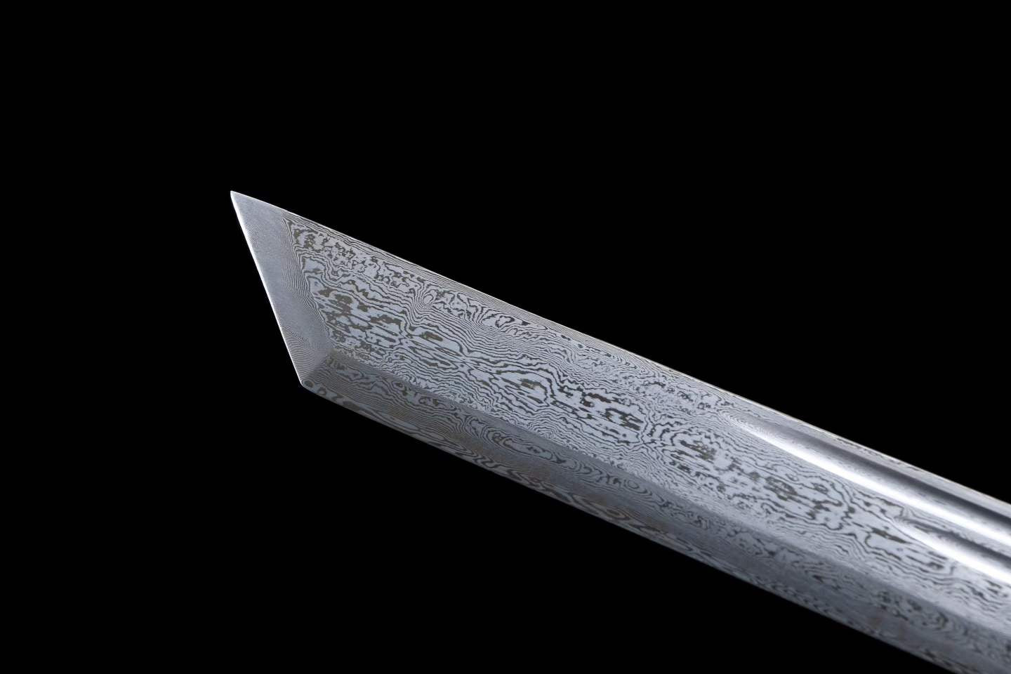 Wolf‑Head Sword, Damascus Steel Forged Blade, Alloy Fittings, Solid Wood Scabbard Wrapped with Dragon‑Pattern Artificial Leather, Collectible Display Sword