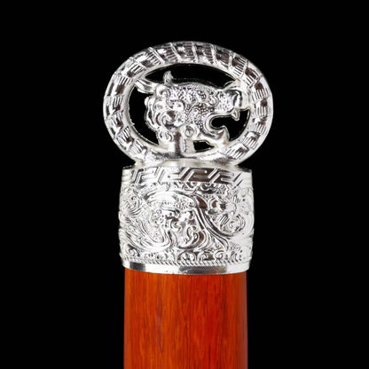 Cang‑Lin Ring‑Pommel Sword, Full Tang Construction, High‑Manganese Steel Forged Sharp Blade, Zinc Alloy Fittings, Premium Red Wood Handle And Scabbard, Collectible Display Sword