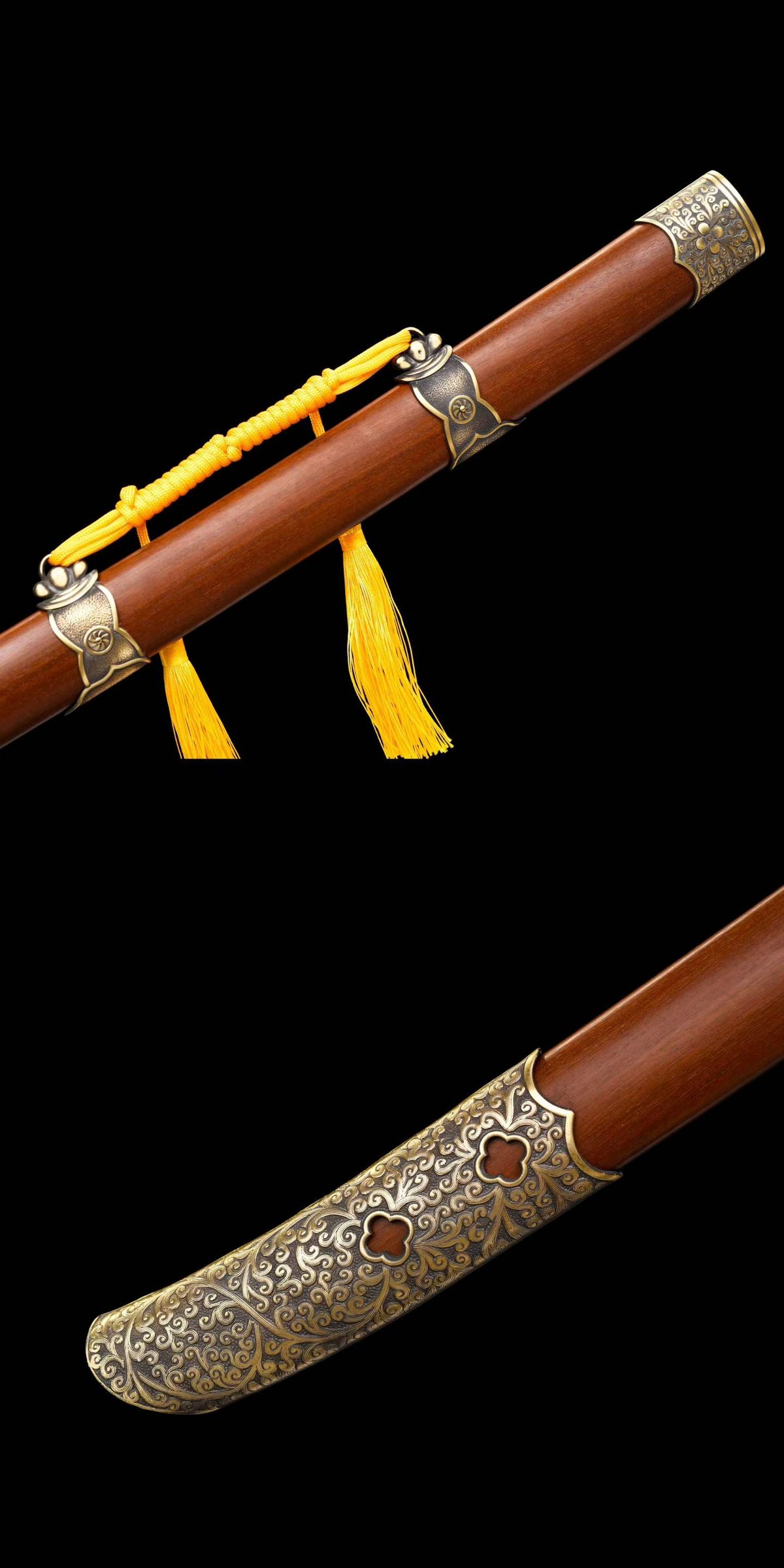 Full Tang Ding Baiying Chinese Sword, Forged Damascus Steel Sharp Blade, Brass Engraved Fittings, Dragon Phoenix Sandalwood Scabbard, Collectible Wuxia Sword
