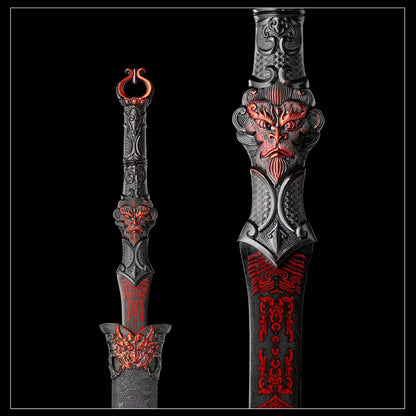Full Tang Return of The Great Sage Sword Replica Inspired by Black Myth, High‑Manganese Steel Blade, One‑Piece Alloy Handle, Wood Artificial Leather Scabbard Collectible Sword