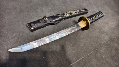 dragon hand（T10 earth-covered burning blade, carved dragon）katana,short knife