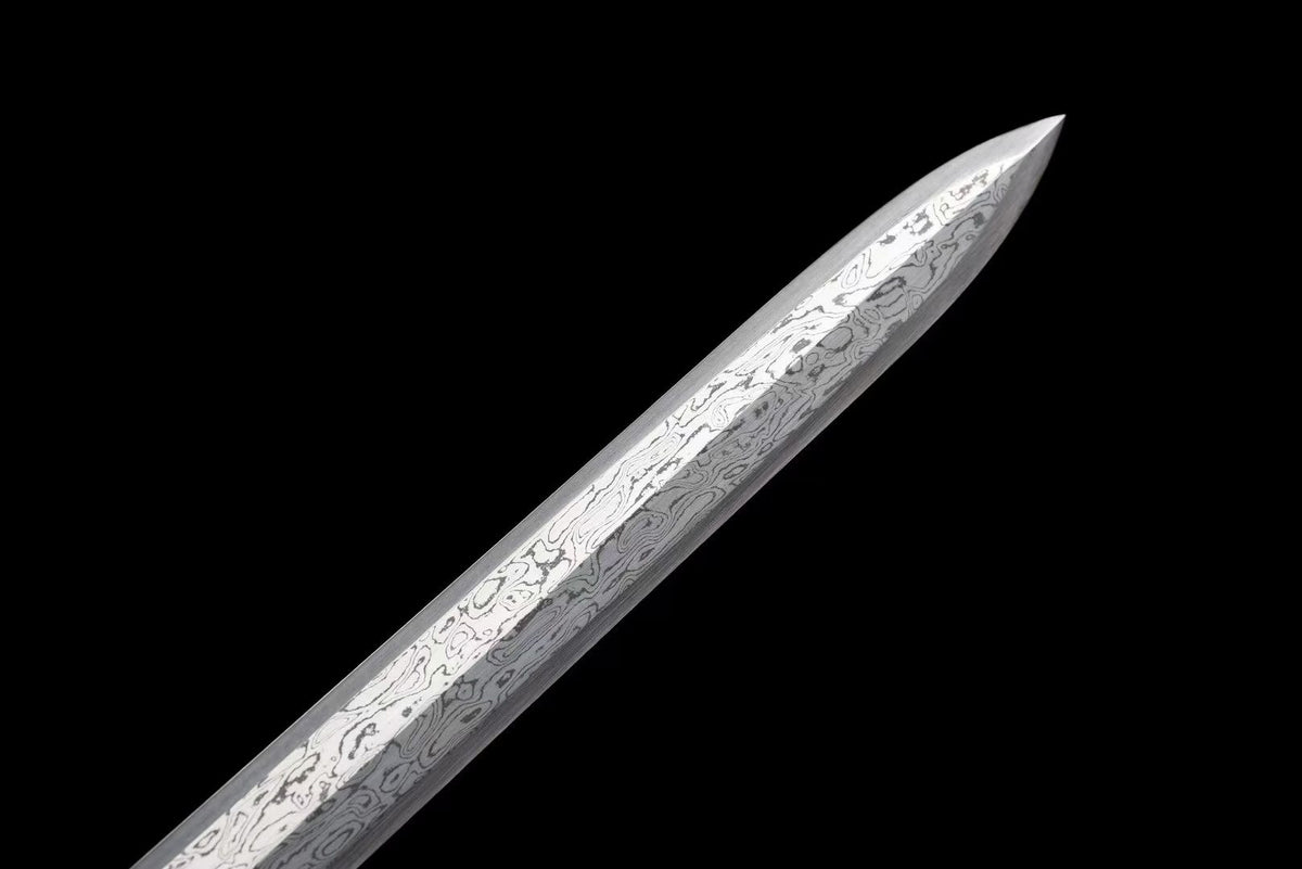 Han Dynasty Damascus Steel Sword, Full Copper Fittings, Premium Dragon‑Phoenix Sandalwood Scabbard, Full‑Tang Construction, Sharp Blade, Hand‑Forged Collectible Decorative Sword