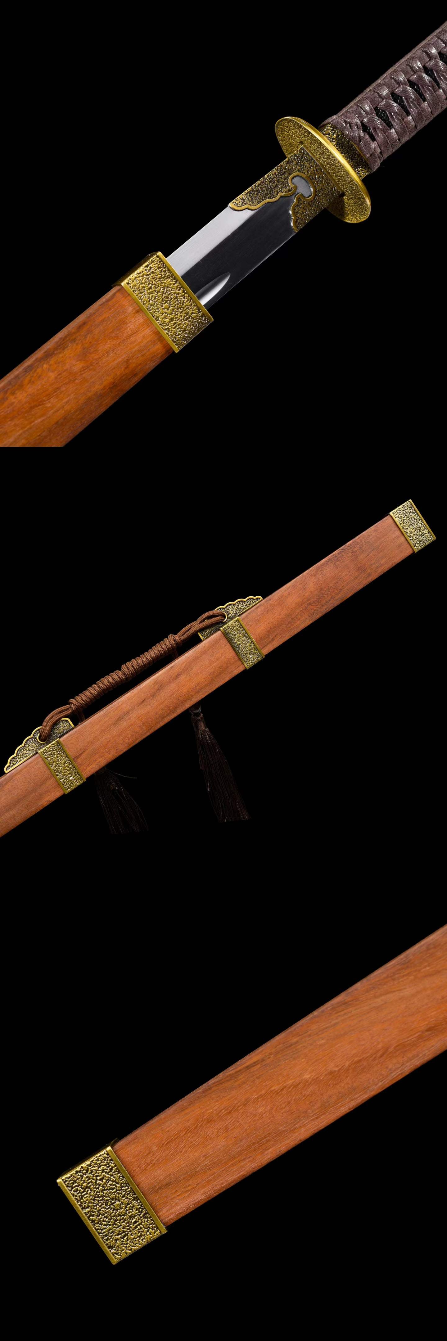 Yanyue Ming Dynasty Official Saber Replica, Full Tang High‑Manganese Steel Sharp Blade, Single Fuller Groove, Dragon‑Phoenix Sandalwood Scabbard & Cord‑Wrapped Handle, Historical Decorative Replica