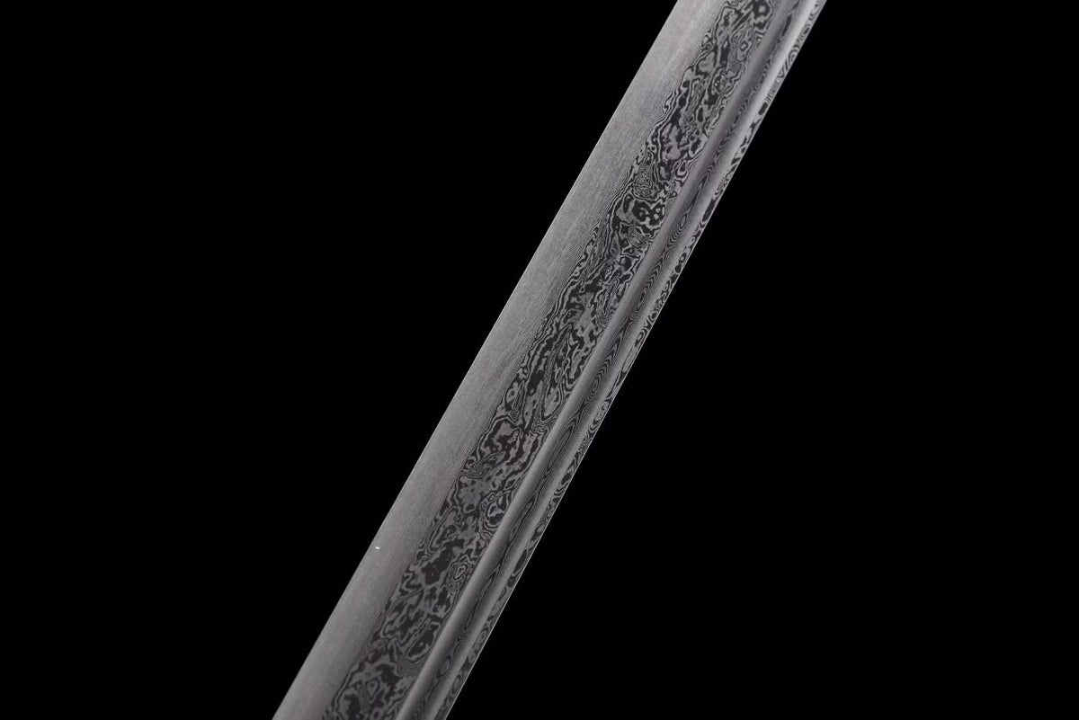 Full Tang Dragon Guardian Saber, Antique Bronze Dragon Alloy Fittings, Damascus Steel Sharp Edge, Antique Bronze Finished Solid Wood Scabbard, Chinese Collectible Sword