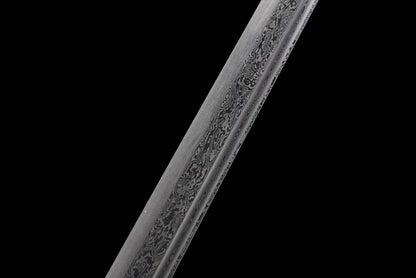Full Tang Dragon Guardian Saber, Antique Bronze Dragon Alloy Fittings, Damascus Steel Sharp Edge, Antique Bronze Finished Solid Wood Scabbard, Chinese Collectible Sword