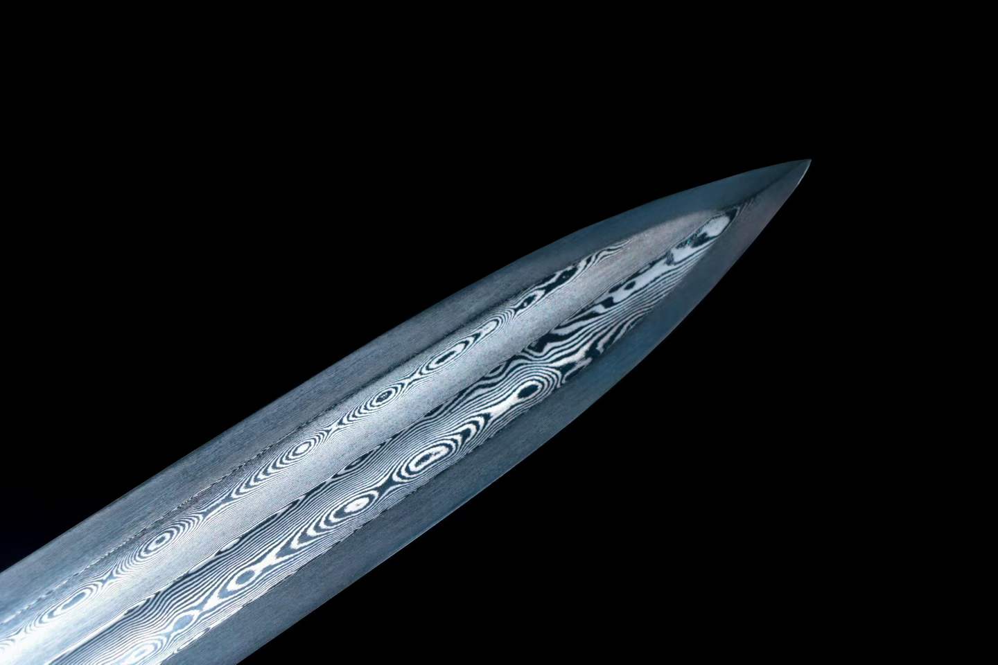 Token Sword, Full Tang, Hand Forged Damascus Steel Chinese Jian, Sharp Blade, Copper Gilt‑Silver Fittings, Ebony Wood Handle & Scabbard, Historical Collectible Sword