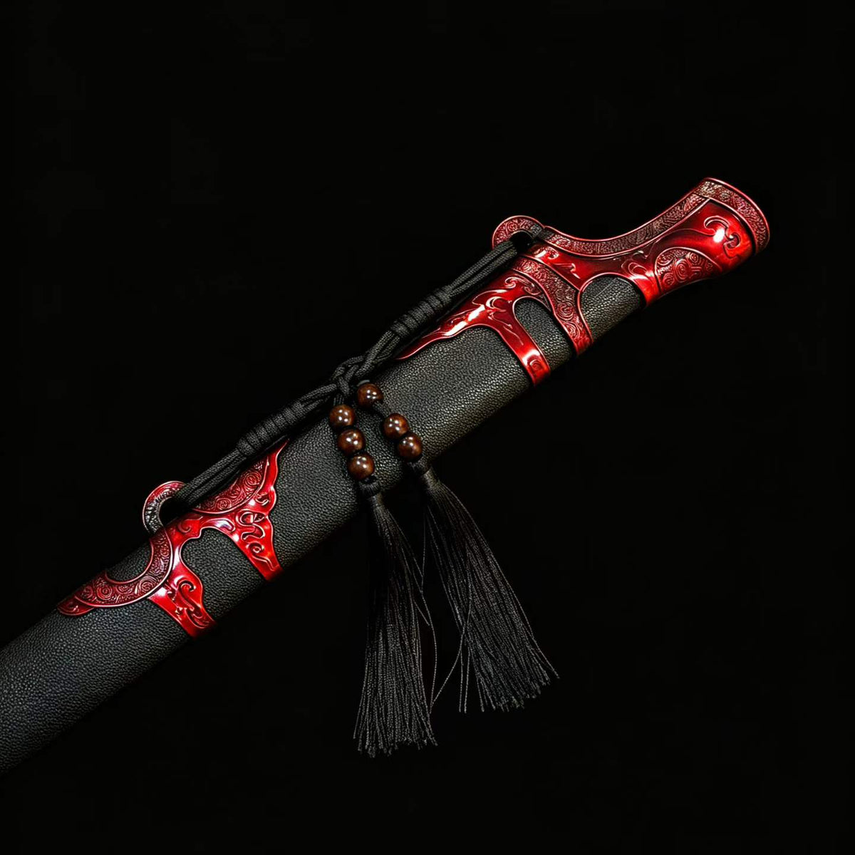 Blazing Dragon Soul Sword, One‑Piece Metal Handle, **Full Tang Construction, Sharp Blade**, Forged High‑Manganese Steel Blade, Red Alloy Dragon Fittings, Solid Wood Scabbard Wrapped in Artificial Leather, Chinese Fantasy Collectible Sword
