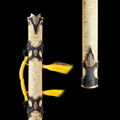 Sacred‑Will Haoyue Replica Sword, Full Tang High‑Manganese Steel Blade, Integrated Alloy Metal Handle, Wood Scabbard With Faux‑Leather Wrapping, Historical Decorative Replica