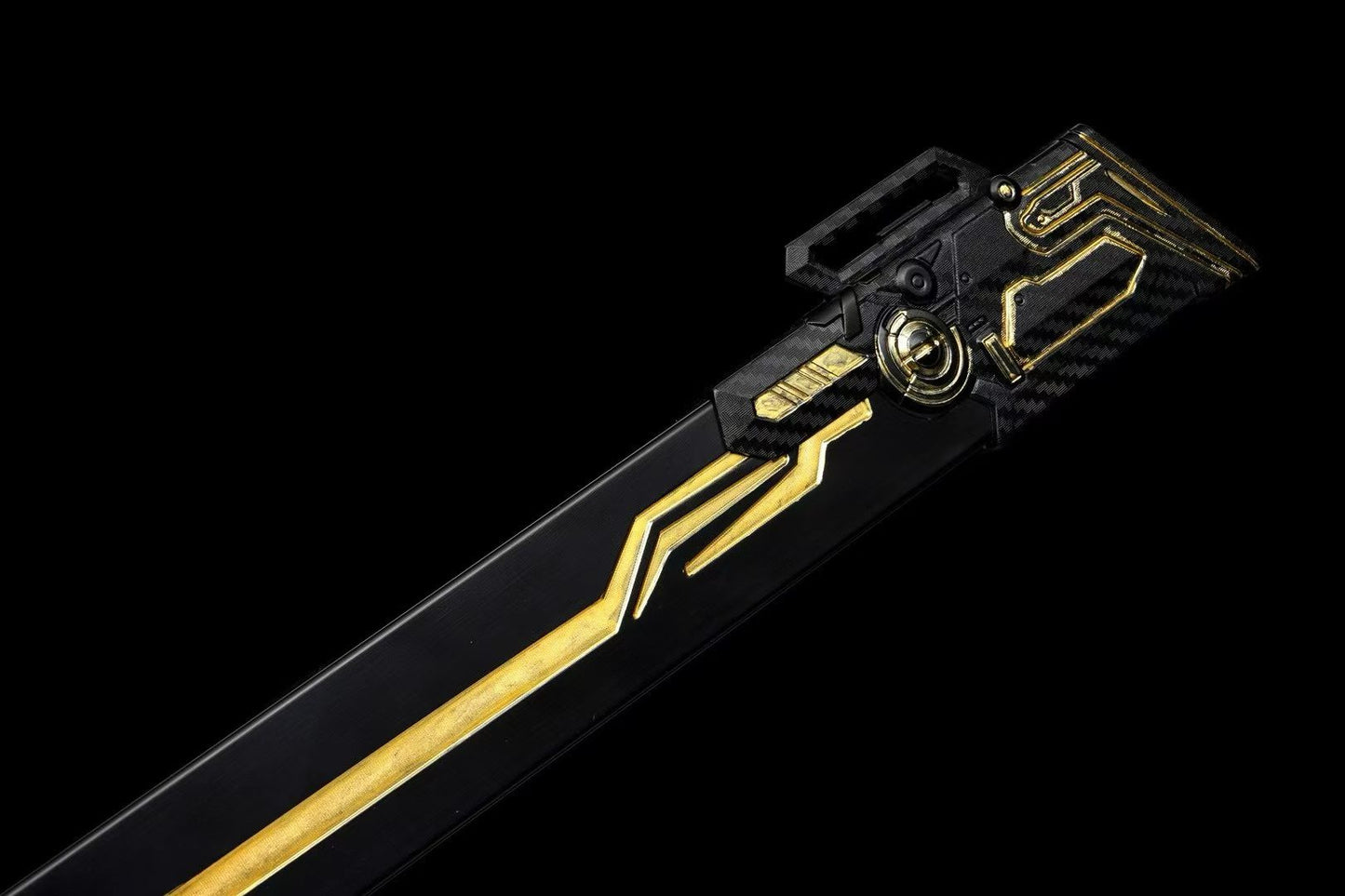 Golden Circuit Cyberpunk Tang Dao, Full Tang Forged Steel Straight Sword, Futuristic Sci-Fi Golden Circuit Etching with Aluminum Alloy Scabbard for Cosplay Display Collection
