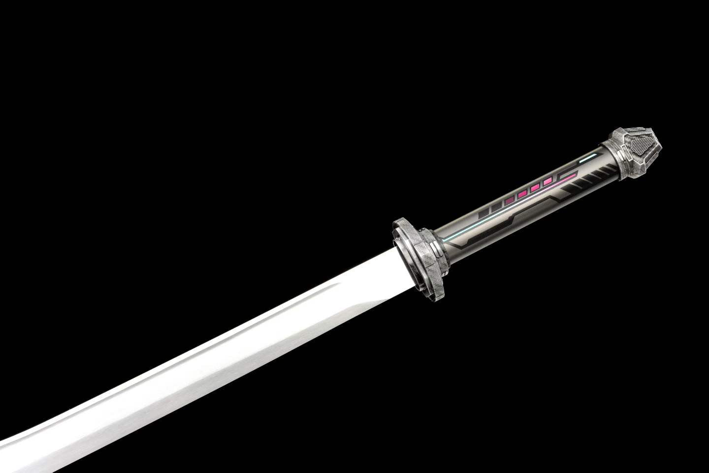 High Manganese Steel Gunmetal Cyberpunk Tactical Blade with Sharp Blade, Alloy Fittings Aluminum Scabbard Sci-Fi Collectible Ornament