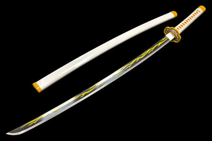 Demon Slayer Zenitsu Agatsuma Nichirin Sword, Full Tang Forged 5160 Spring Steel, Sharp Blade