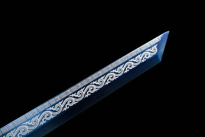 Dragon Roar Mystic Scale, High Manganese Steel Blue Blade, Alloy Dragon Fittings, Full Tang Construction, Sharp Edge, Collectible Decorative Sword