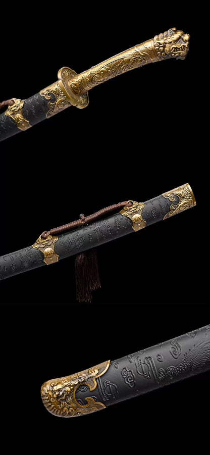 Carved ancient dragon waist knife lion king knife integrated handle金焱