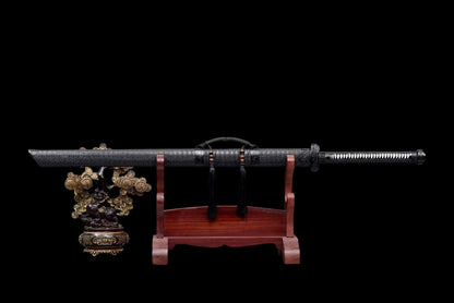 Thunder Tribulation Blade, Full Tang Construction, Forged High Manganese Steel, Sharp Edge, Alloy Fittings, Cord Wrapped Solid Wood Handle, Artificial Leather Wrapped Solid Wood Scabbard, Collectible Decorative Sword