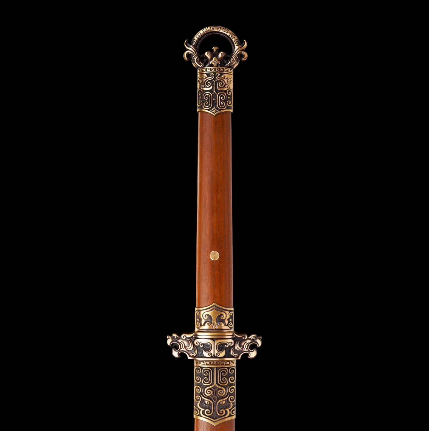 Autumn-Water Tang Sword, Full Tang Construction, Sharp Blade, Forged Damascus Steel, Brass Fittings, Premium Dragon-Phoenix Hardwood Handle And Scabbard, Ancient Chinese Heroic Replica Sword