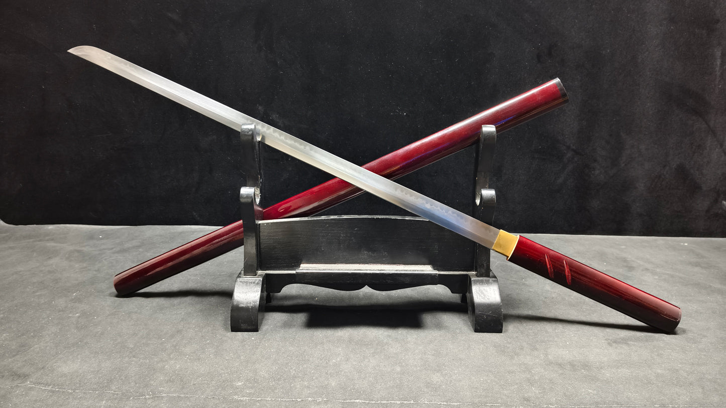 red stick（Medium carbon steel, clay-covered burnt blade）katana ，red，Ninja Sword