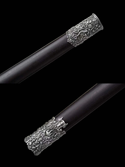 Lie‑Kong Tang Dao, Full Tang Construction, Sharp Blade, High‑Manganese Steel With Single Fuller, Alloy Fittings, Premium Dragon‑Phoenix Hardwood Scabbard, Historical Replica Collectible Sword