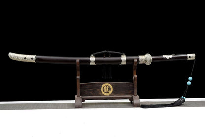Waist knife T10 covered with clay and burnt blade ebony model丁白缨佩刀一白铜乌木款