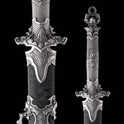 Xuan‑Lin Imperial Qilin Jian, Full Tang Construction, Sharp Blade, Forged High Manganese Steel, Alloy Fittings, One‑Piece Alloy Handle, Solid Wood Artificial Leather Wrapped Scabbard, Historical Collectible Chinese Sword