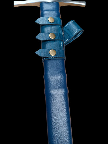 Full Tang 5160 Spring Steel Forged Sharp Single Hand Short European Sword, Blue Hilt with Leather Scabbard
