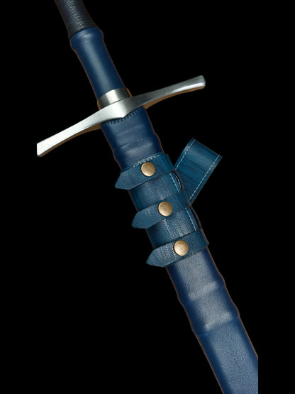 Full Tang 5160 Spring Steel Forged Sharp Single Hand Short European Sword, Blue Hilt with Leather Scabbard