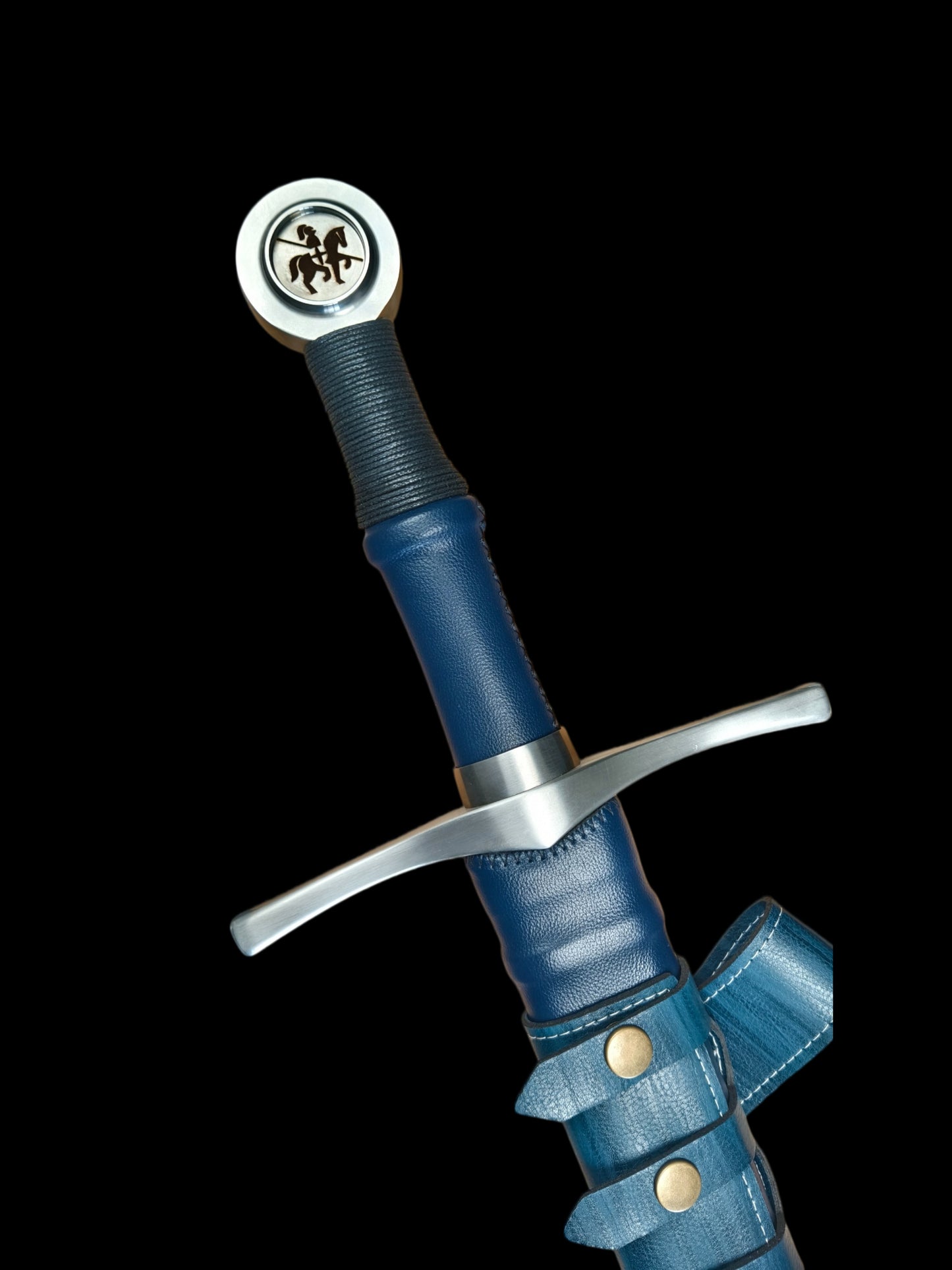 Full Tang 5160 Spring Steel Forged Sharp Single Hand Short European Sword, Blue Hilt with Leather Scabbard