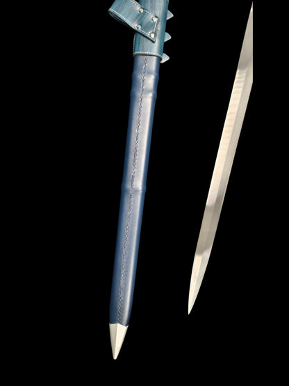 Full Tang 5160 Spring Steel Forged Sharp Single Hand Short European Sword, Blue Hilt with Leather Scabbard