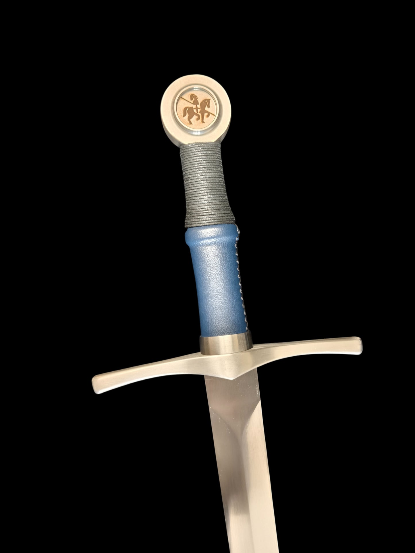 Full Tang 5160 Spring Steel Forged Sharp Single Hand Short European Sword, Blue Hilt with Leather Scabbard