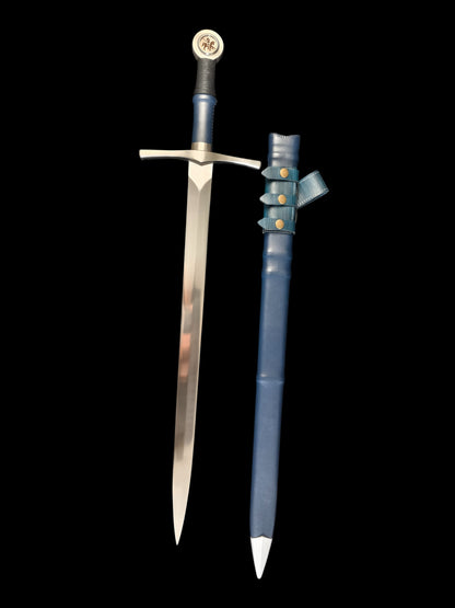 Full Tang 5160 Spring Steel Forged Sharp Single Hand Short European Sword, Blue Hilt with Leather Scabbard
