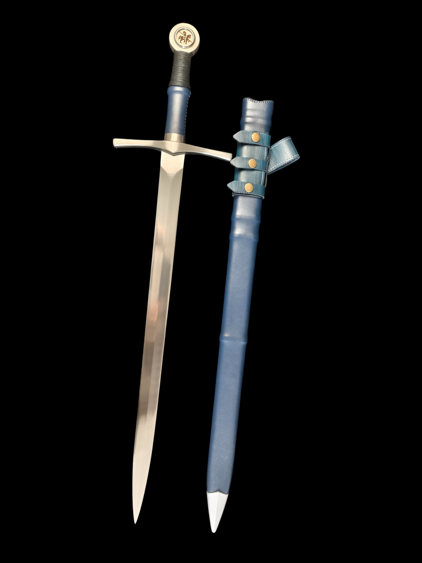 Full Tang 5160 Spring Steel Forged Sharp Single Hand Short European Sword, Blue Hilt with Leather Scabbard
