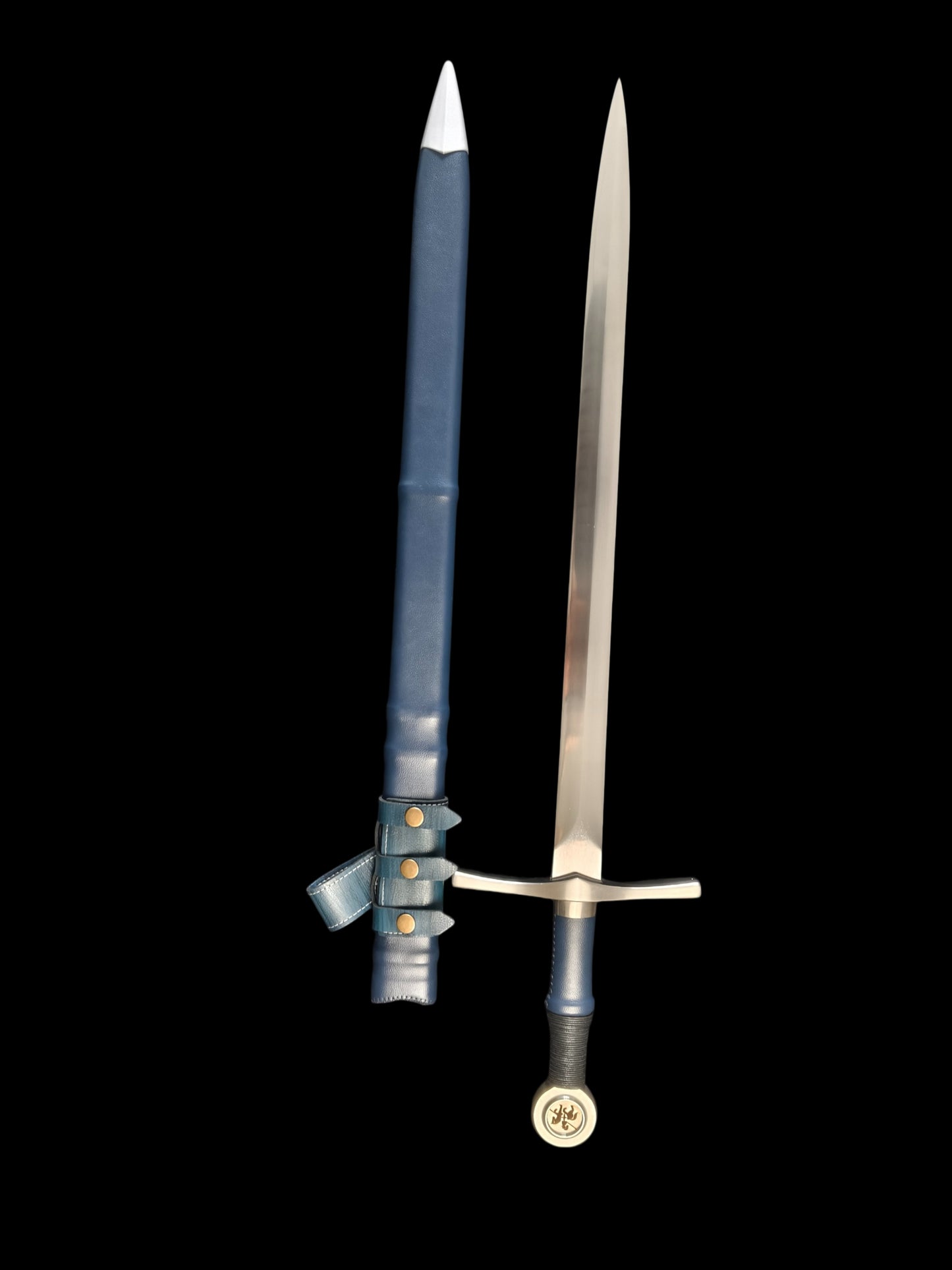 Full Tang 5160 Spring Steel Forged Sharp Single Hand Short European Sword, Blue Hilt with Leather Scabbard