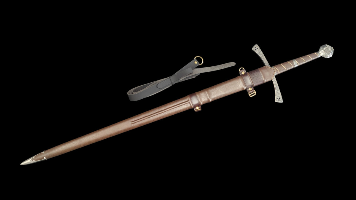 Full Tang Sir Radzig Sword Replica, Sharp Blade, 60Si2CrVA Spring Steel Mirror‑Polished Blade, 304 Stainless Steel Engraved Guard, Wood & Genuine Cowhide Scabbard, Kingdom Come Deliverance Medieval Knight Collectible Sword