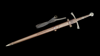 Full Tang Sir Radzig Sword Replica, Sharp Blade, 60Si2CrVA Spring Steel Mirror‑Polished Blade, 304 Stainless Steel Engraved Guard, Wood & Genuine Cowhide Scabbard, Kingdom Come Deliverance Medieval Knight Collectible Sword