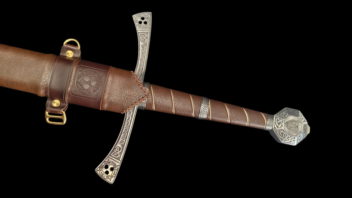 Full Tang Sir Radzig Sword Replica, Sharp Blade, 60Si2CrVA Spring Steel Mirror‑Polished Blade, 304 Stainless Steel Engraved Guard, Wood & Genuine Cowhide Scabbard, Kingdom Come Deliverance Medieval Knight Collectible Sword